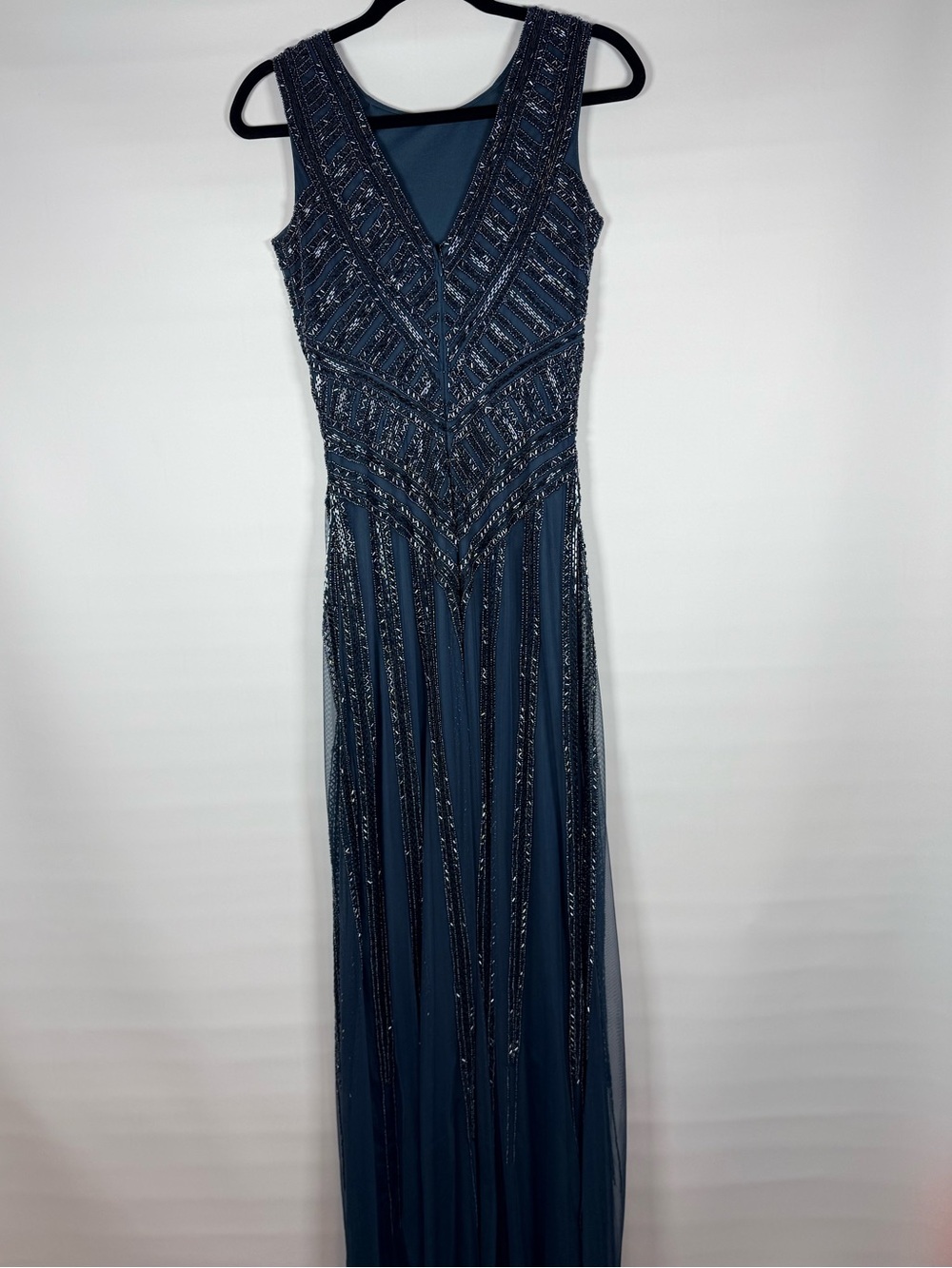 Aidan Mattox Teal Beaded Chevron Wedding Guest Mother Cocktail Dress Size 0 - Picture 3 of 16